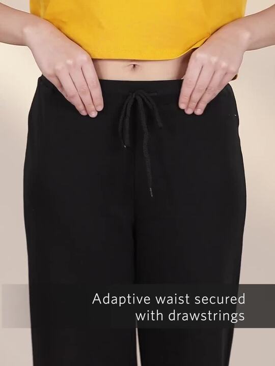 Buy Roadster Women Black Solid Wide Leg Fit Track Pants - Track