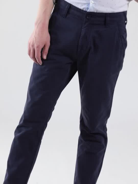 Buy HERE&NOW Men Navy Blue Slim Fit Solid Cropped Chinos