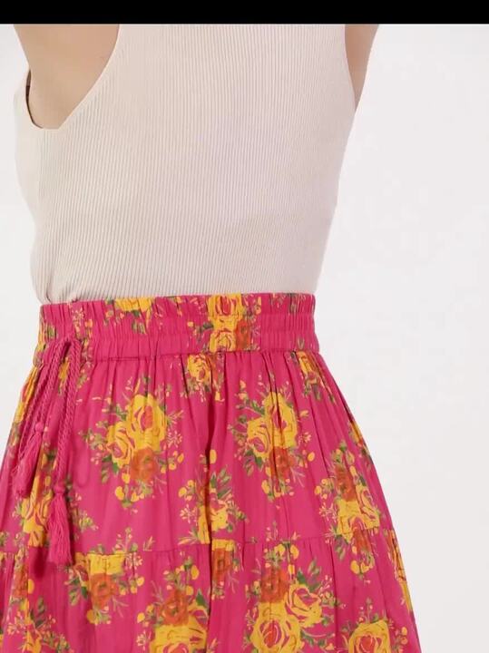 Buy HERE&NOW Women Pink & Yellow Floral Print Tiered Maxi