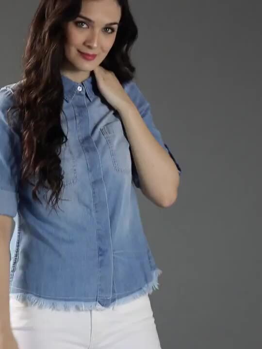 Buy by Kriti Sanon Women Blue Regular Fit Faded Denim