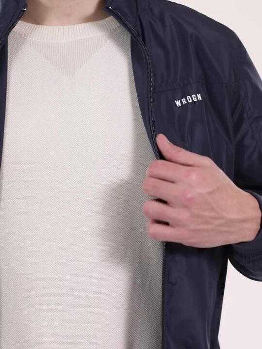 Buy WROGN Men Navy Blue Back Typography Printed Bomber Jacket