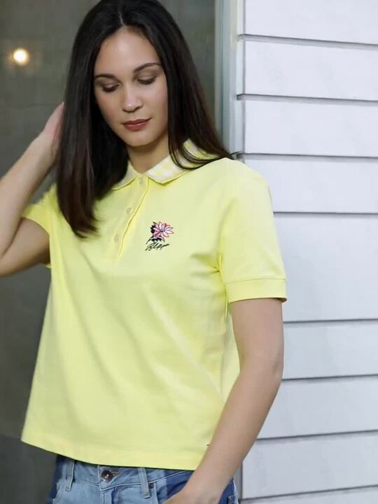 Buy Tommy Hilfiger Women Yellow Solid Polo Collar T-shirt