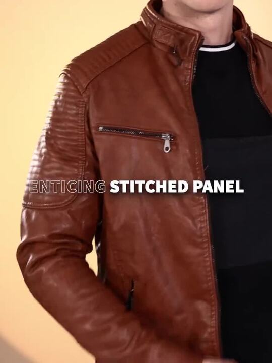 Buy The Indian Garage Co Men Brown Solid Faux Biker Jacket