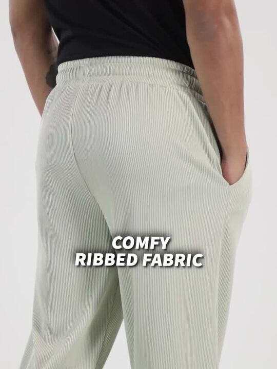 Buy boohooMAN Ribbed Wide Leg Pleated Joggers Track Pants for