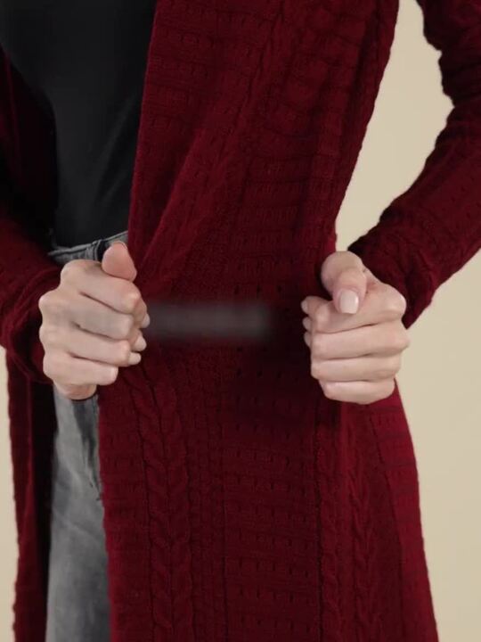 Buy DressBerry Women Maroon Solid Front-Open Longline Sweater