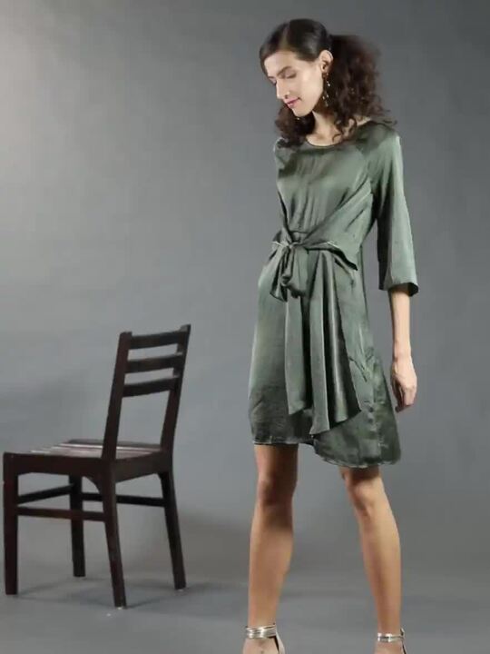 slim fit dress slacks Vero Dress In Olive Green Doppio Satin