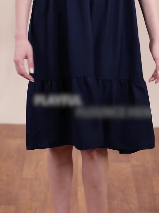 Buy all about you women Navy Blue Solid V-Neck A-Line Tiered