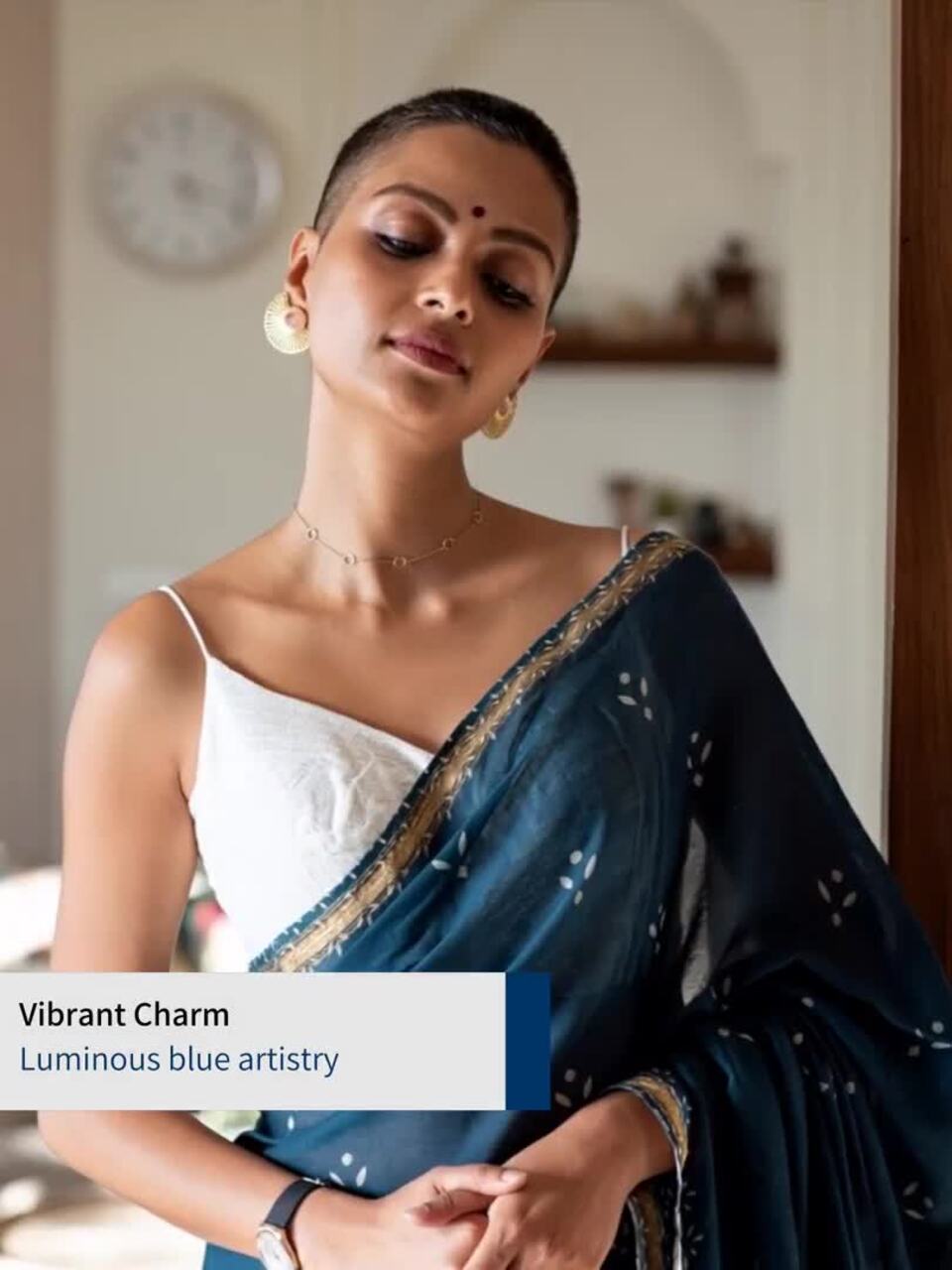 Buy Suta Blue & White Ethnic Motifs Printed Zari Saree