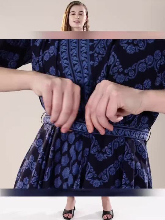 Buy W Blue Black Ethnic Printed V-Neck Culotte Jumpsuit