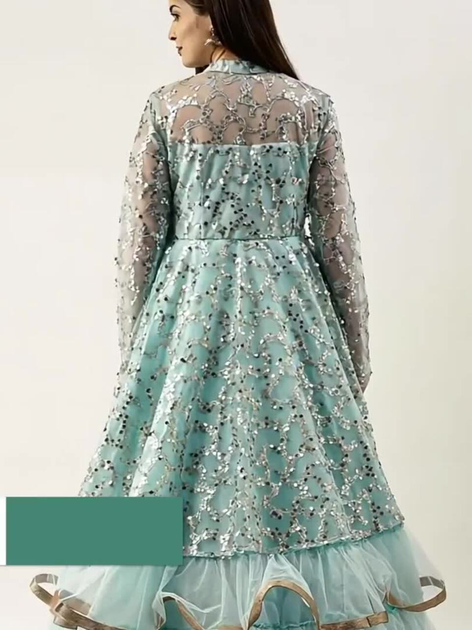 Buy Ethnovog Women Sea Green Sequinned Embellished Made To Measure Layered  Bridal Maxi Dress - Dresses for Women 13340990 | Myntra