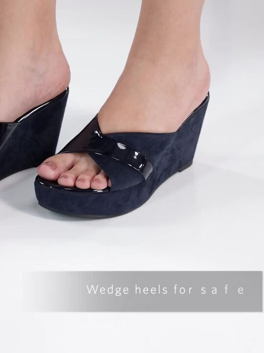 Wedge Sandals Navy And White Sandals Ladies WALKWAY By Metro Navy