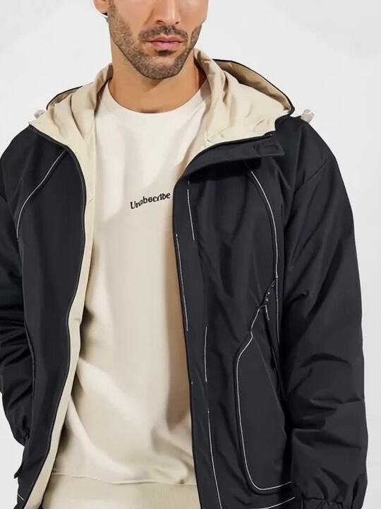 Buy Styli Men Hooded Contrast Stitch Detail Lined Parka Jacket