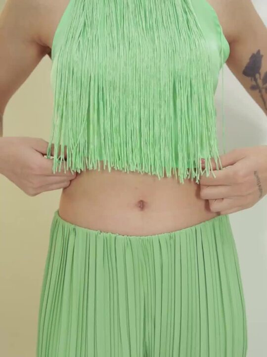 Buy FOREVER 21 Halter Neck Fringed Backless Crop Top Tops for