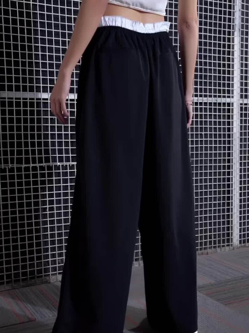 Buy SASSAFRAS Women Black Loose Fit High-Rise Parallel Trousers