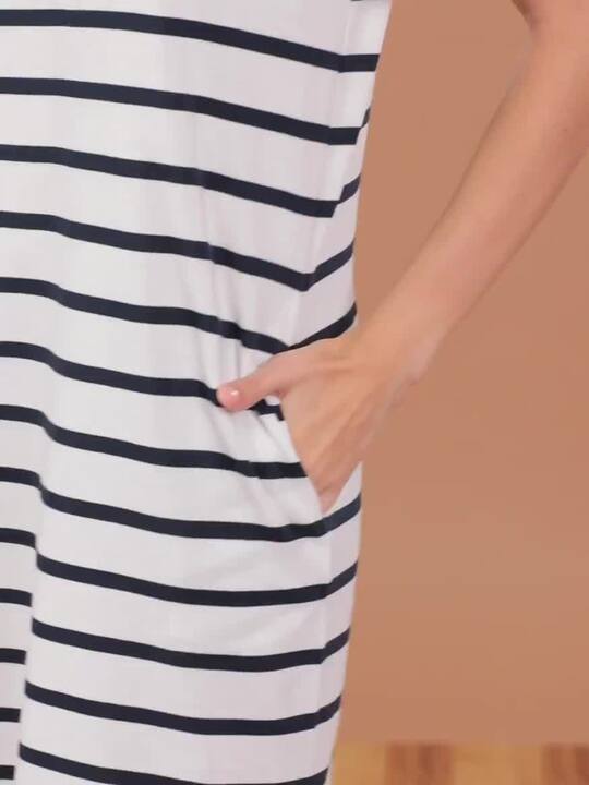 Sleeveless Striped T Shirt Midi Dress Yumi Blue Striped Sleeveless