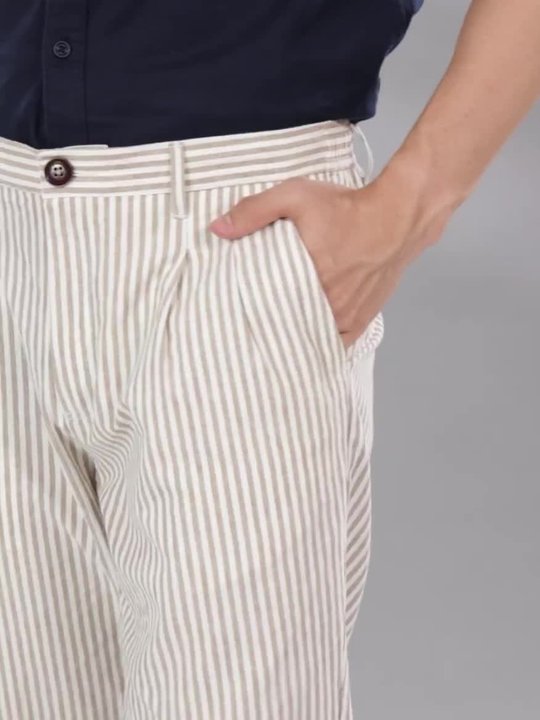 Buy Mr Bowerbird Men White Striped Pleated Liberal Fit Trousers