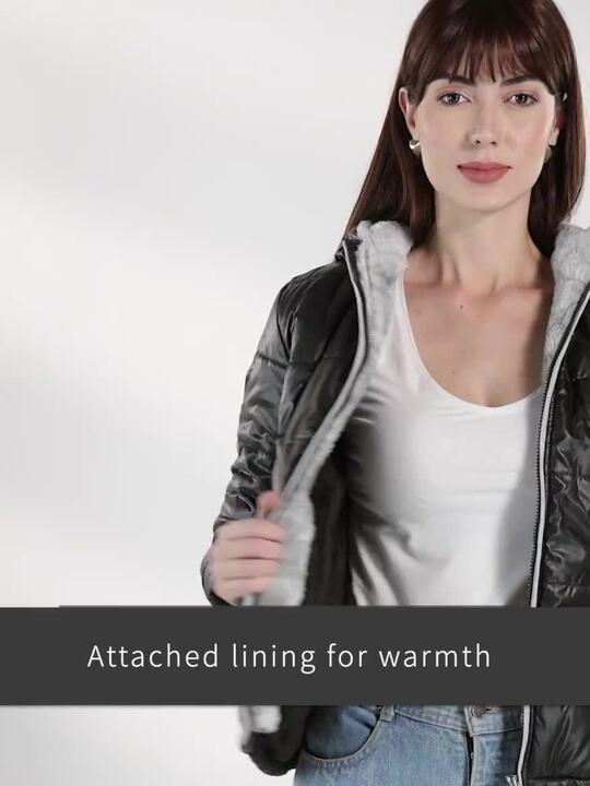 Buy Deewa Women Charcoal Grey Sheen Effect Solid Hooded Puffer - Main Image