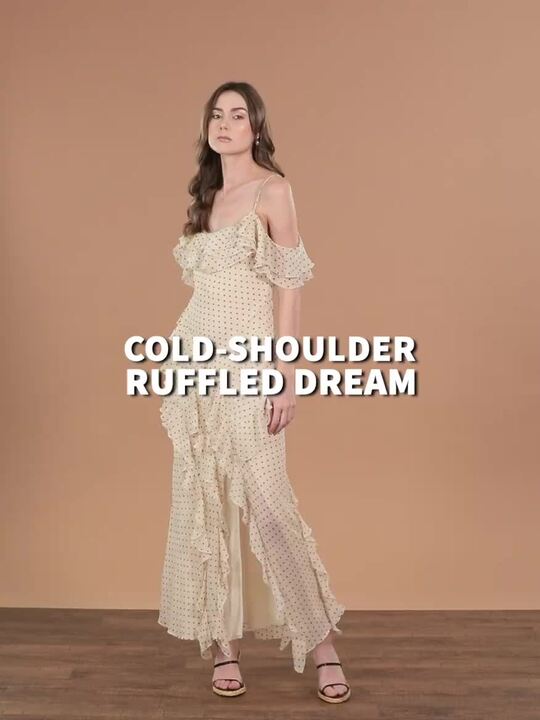 Buy MANGO Polka Dot Print Off-Shoulder Ruffled Front-Slit A-Line Maxi Dress  - Dresses for Women 25377414 | Myntra