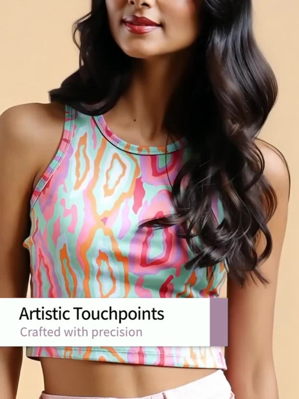 Buy Tokyo Talkies Pink & Green Abstract Printed Tank Crop Top