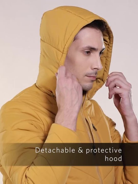 Buy Roadster Men Mustard Yellow Solid Detachable Hood Padded