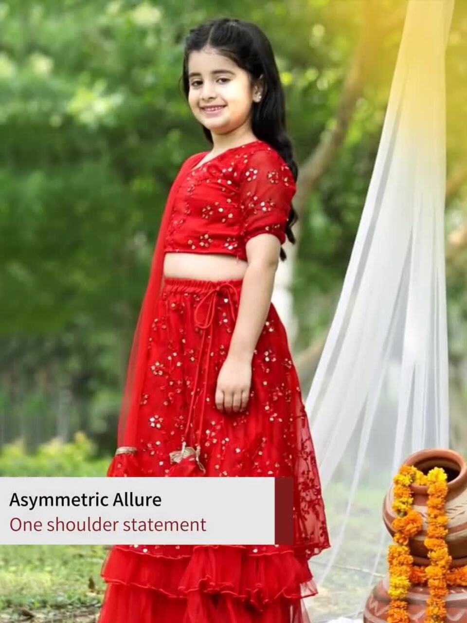 Buy Cutiekins Girls Red Gold-Toned Sequinned Ready to Wear - Technical View