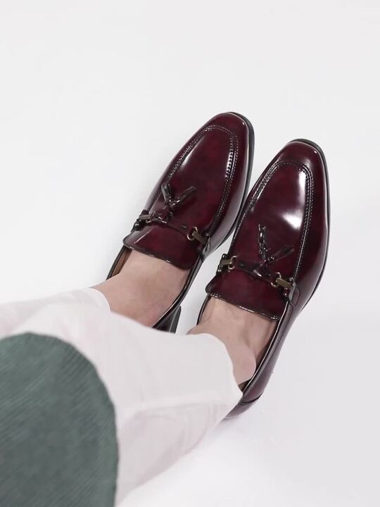 Loafers Burgundy Party Shoes MADISON Burgundy Box Leather Women's