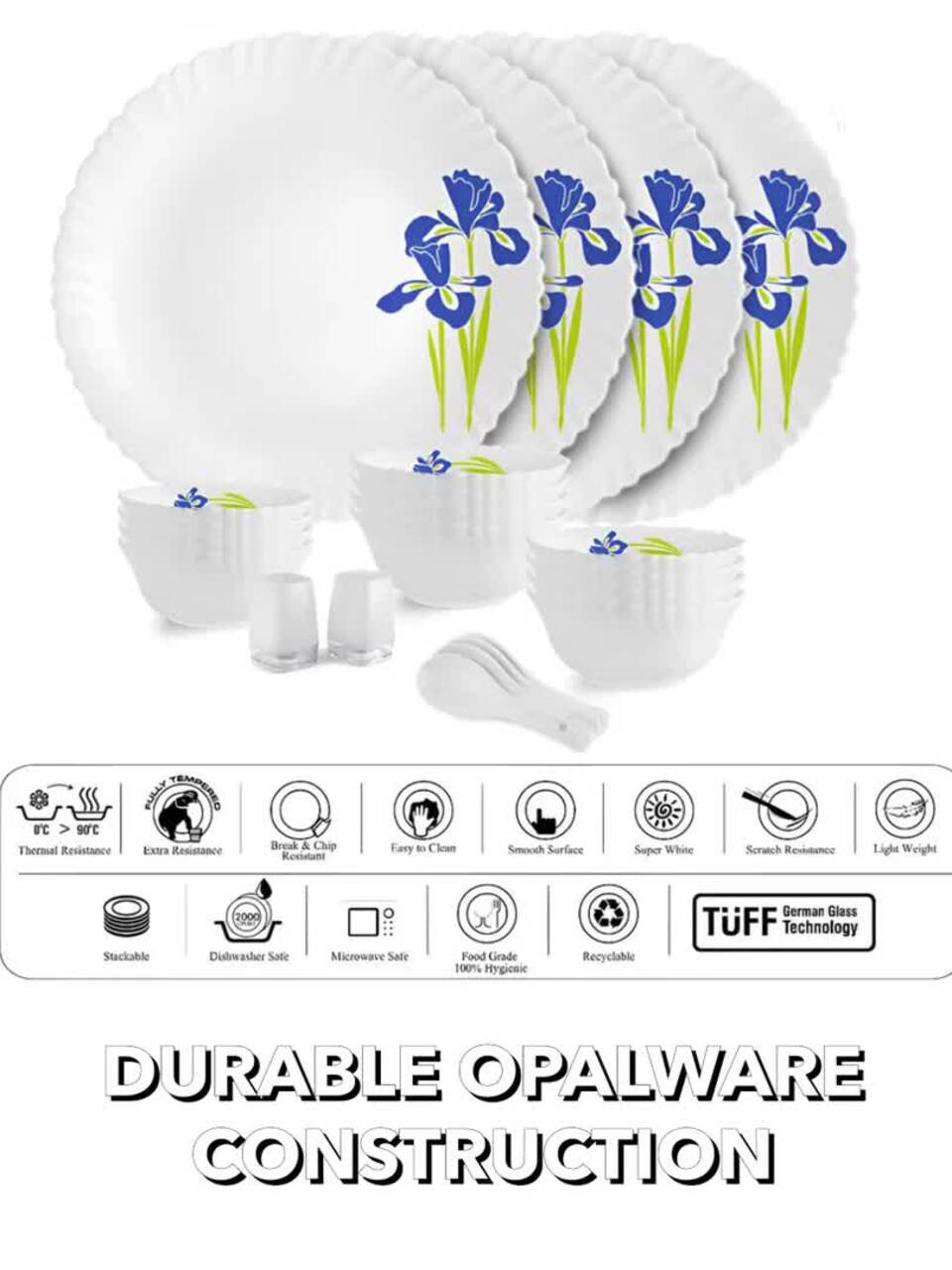 Buy Cello Dazzle Series Set Of 22 Blue Iris Microwave & Dishwasher