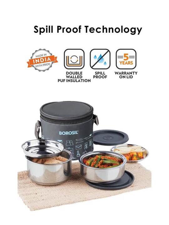 Buy Borosil Carry Fresh Stainless Steel Insulated Lunch Box Set of