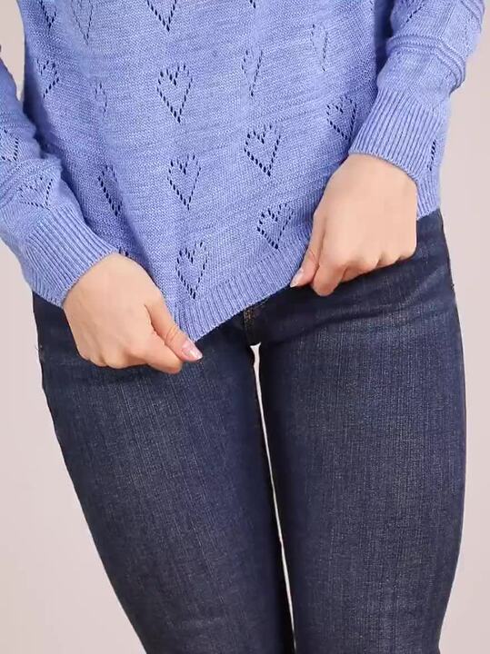 Buy DressBerry Women Blue Heart Shaped Open Knit Pullover Sweater