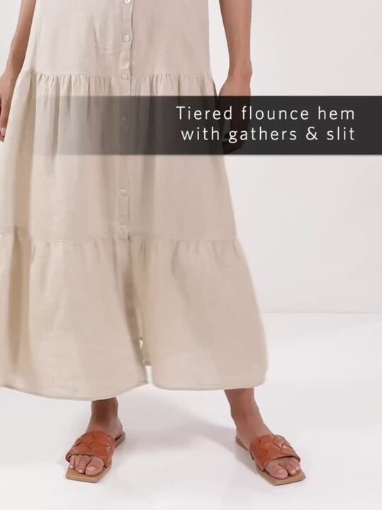 Buy MANGO Beige Solid Linen A-Line Midi Sustainable Dress - Dresses for  Women 15035292 | Myntra