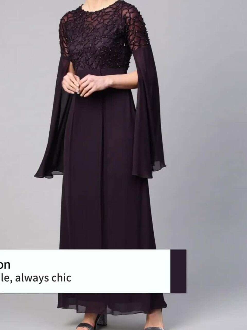 chinese dress ladies Athena Black Embellished Slit Sleeves Maxi Dress – athenalifestyle.com main image 0