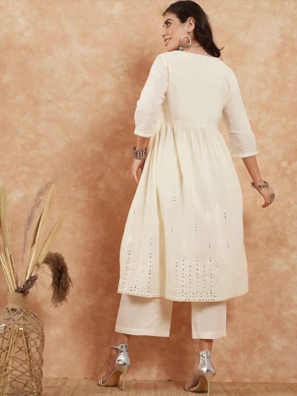 Buy House of Pataudi Embroidered Pure Cotton A-Line Kurta With