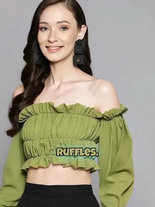 Buy SASSAFRAS Green Halter Neck Georgette Blouson Crop Top Tops