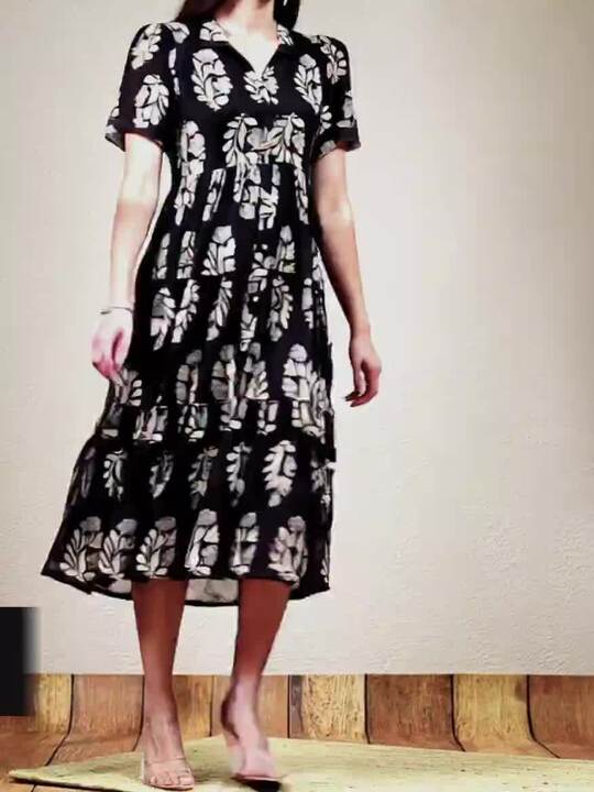 Buy Stylum Ethnic Motifs Print Short Sleeves V-Neck A-Line Midi