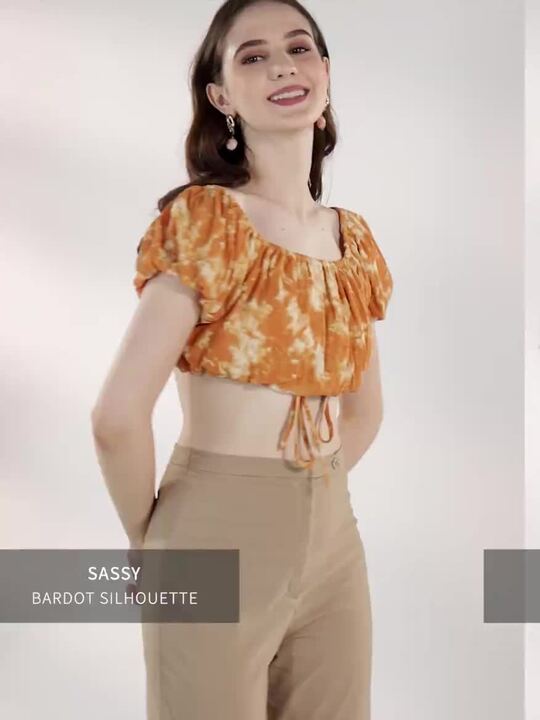 Buy NASTY GAL Mustard Yellow White Tie and Dye Bardot Crop Top