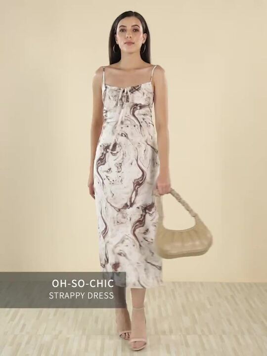 Buy DOROTHY PERKINS Off White & Brown Satin Marble Print Strappy Midi Dress  - Dresses for Women 20915504 | Myntra