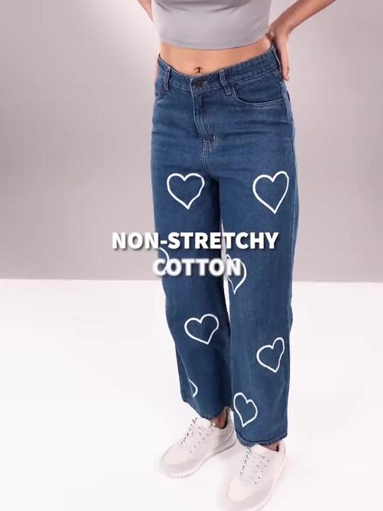 Buy SASSAFRAS Women Blue Wide Leg High-Rise Heart Printed Jeans