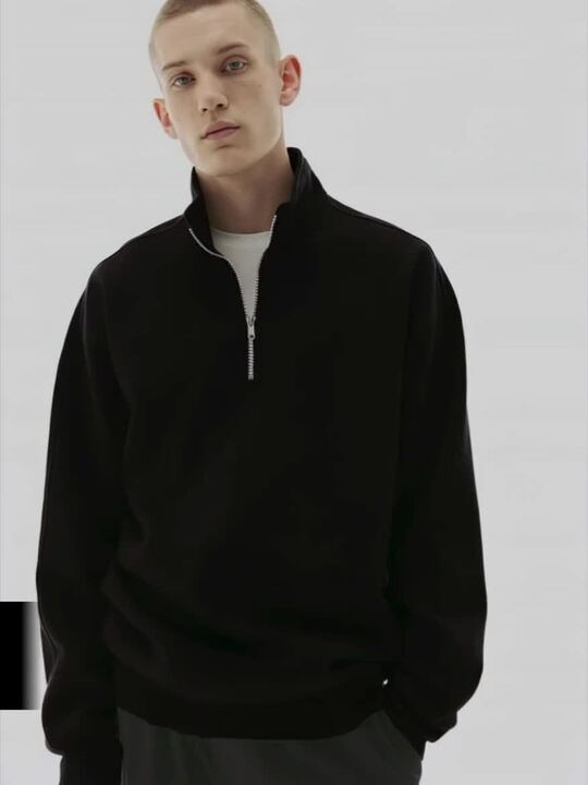 Buy MISCHIEF MONKEY Mock Collar Ribbed Half Zipper Cotton Buy MISCHIEF MONKEY Mock Collar Ribbed Half Zipper Cotton