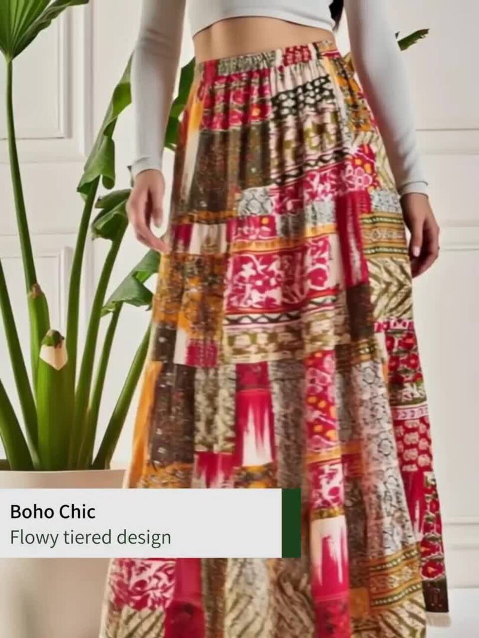 Tiered Wrap Skirt Cotton On WineRed Women Ethnic Motifs Printed