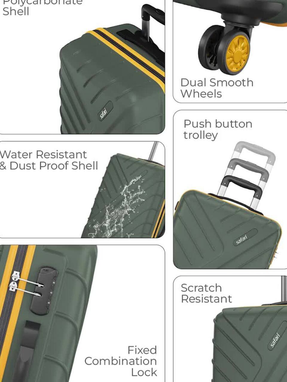 Buy Safari Accent Set Of 3 Polycarbonate 8 wheel Hard Cabin Medium