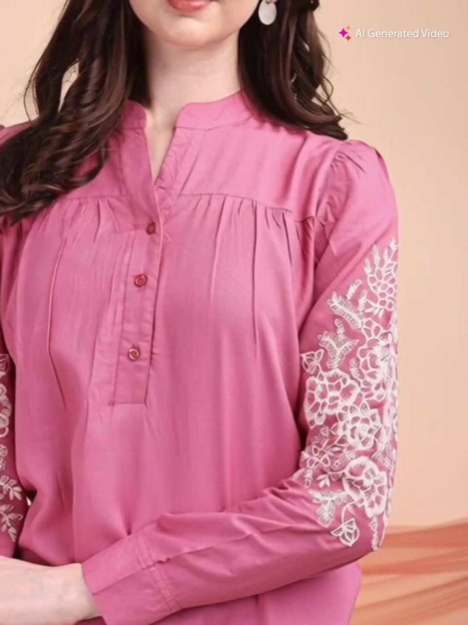 カリン♡　904545 Buy Kinjo Women Embroidered Mandarin Collar Shirt Style Top - Tops