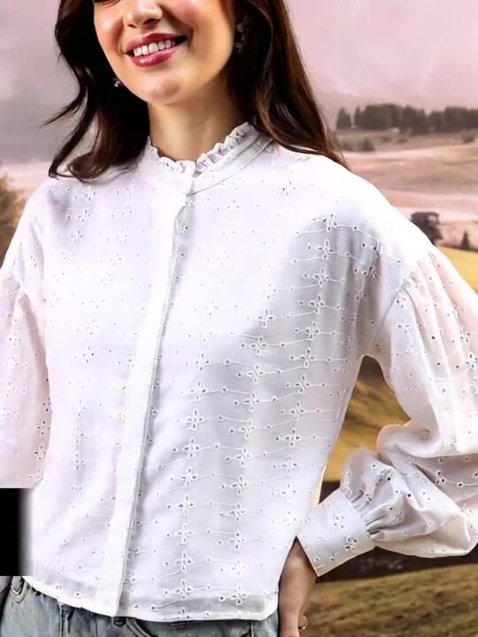 ぷ*ん様 gypsohilaTwinkle Tops White Buy Tokyo Talkies White Self Design Schiffli Band Collar Cuffed