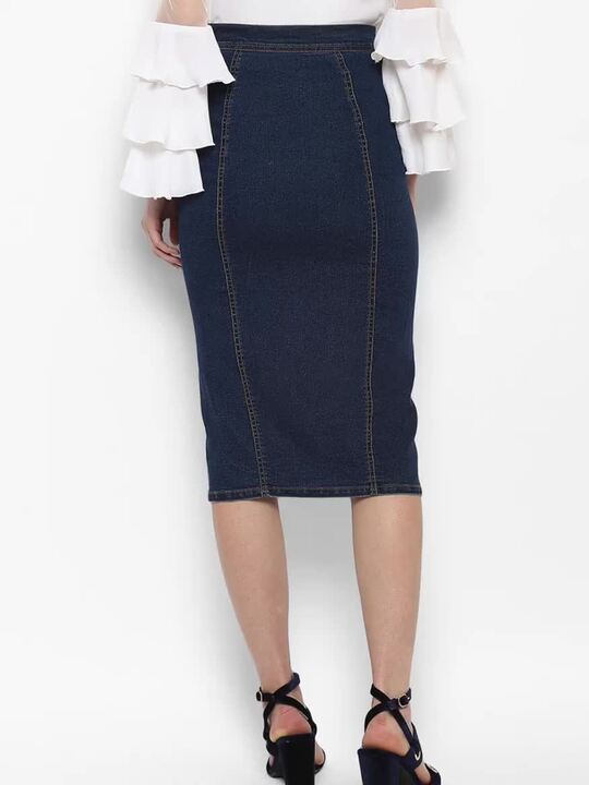 Buy StyleStone Blue A-Line Denim Pencil Skirt - Skirts for