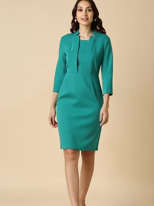 green emerald velvet dress Allen Solly Women's Viscose Asymmetrical Mid-Thigh Length Dress  (AHDRCRGFV72491_Beige