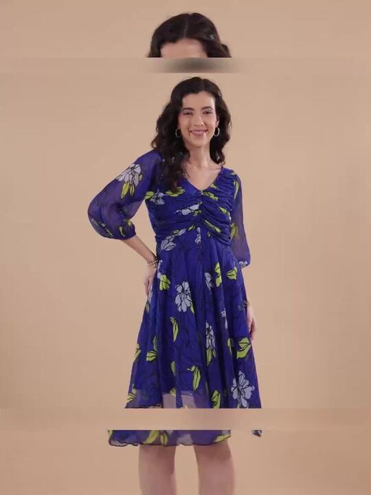 floral print flared sleeve pleated chiffon dress Shineflow Women Floral Print V Neck Long Sleeves Ruffles Pleated Chiffon  Flowy Swing Midi Dress (Pink,L) at Amazon Women's Clothing store