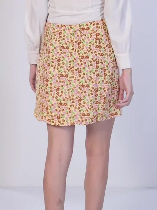Buy MANGO Women Yellow Brown Floral Printed Mini Skirt Skirts