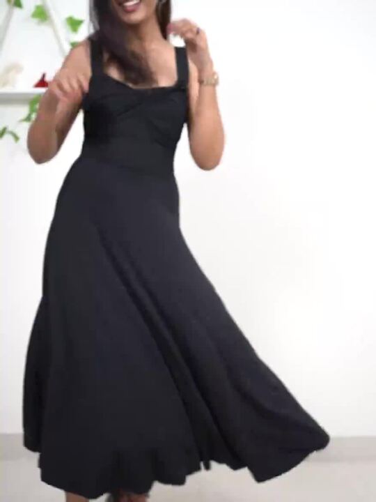 knee length dresses for ladies Tango Mango Black Maze A-line Dress with Sleeves