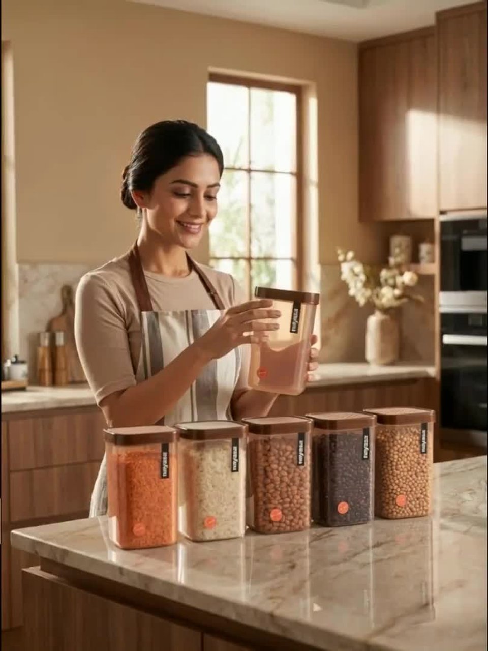 Buy NayasaSet Of 6 Fusion Brown Solid Plastic Airtight Kitchen