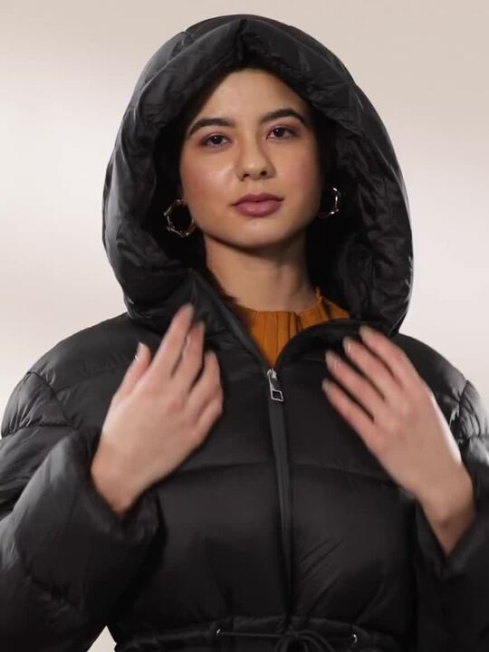 Buy MANGO Women Black ANORAK NEPAL Hooded Padded Jacket Jackets