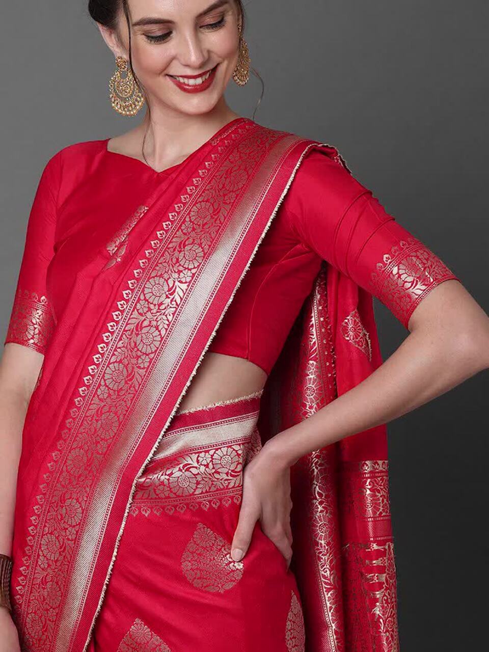 Colour Saree Online Saree Shopping On Myntra Buy Mitera Red Silver